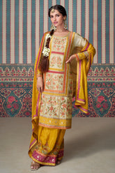 Premium Chinon silk designer Dark shaded dress with detailed embroidery, handwork & digital print